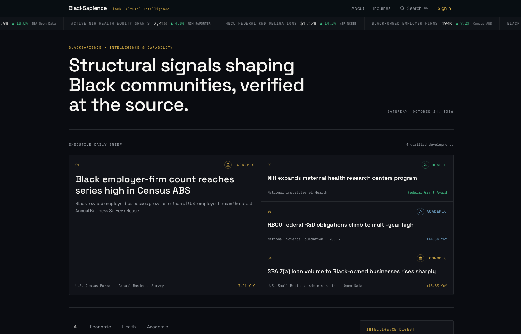 Black Sapience platform screenshot